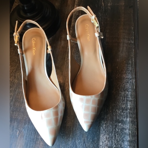 Calvin Klein Shoes - Calvin Klein Patsi Croco Patent Pointed Slingback Kitten Heel- Clay size 8.5